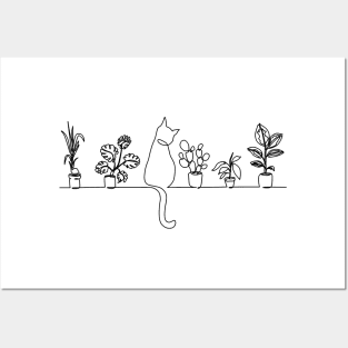 Cat and Plants Posters and Art